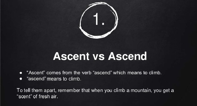آموزش زبان انگلیسی، ascent و ascend